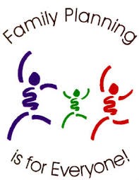 Family Planning is for everyone! with scribble drawing of two adults and one child running