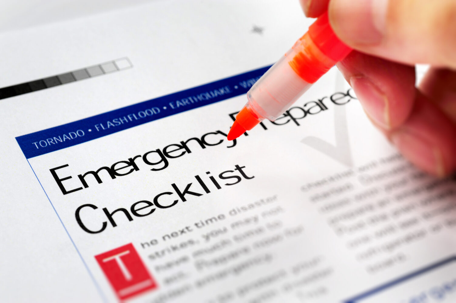 Emergency checklist with a red marker